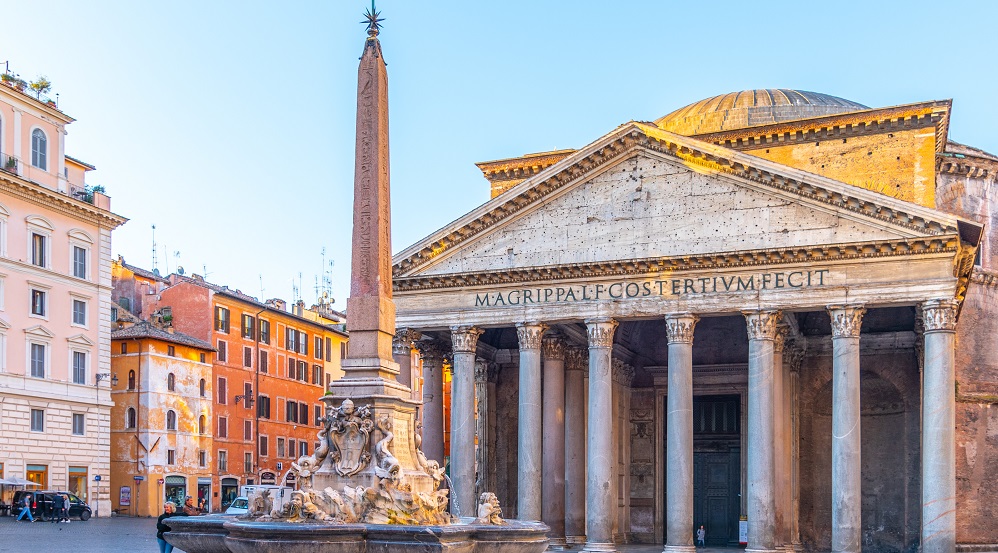 Pantheon and Fontana del Pantheon with monumental obelisk on Piazza della Rotonda, Rome