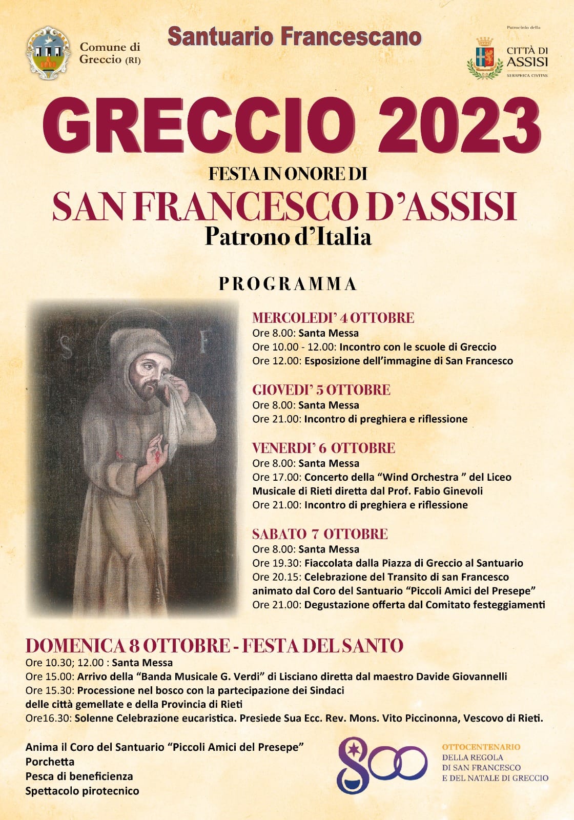 Programma Festa San Francesco d'Assisi a Greccio