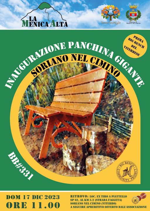 Locandina inaugurazione big bench a Soriano nel Cimino