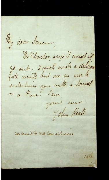 Lettera di John Keats, foto da www.ksh.roma.it