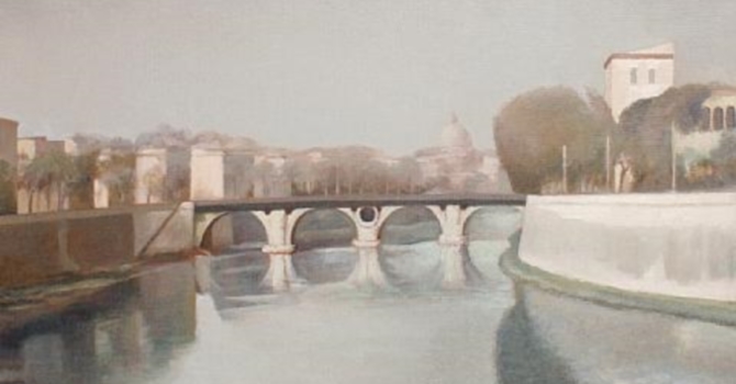 Mattina a Ponte Sisto, opera del 1955, foto da www.galleriaartemoderna.it