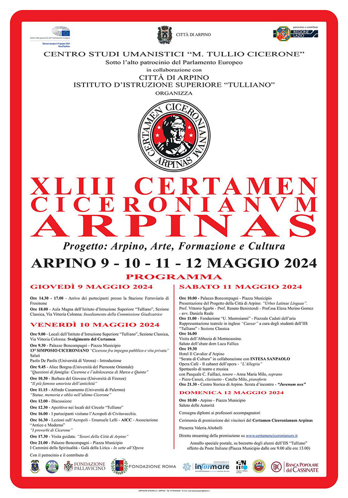 Il programma del XLIII Certamen Ciceronianum