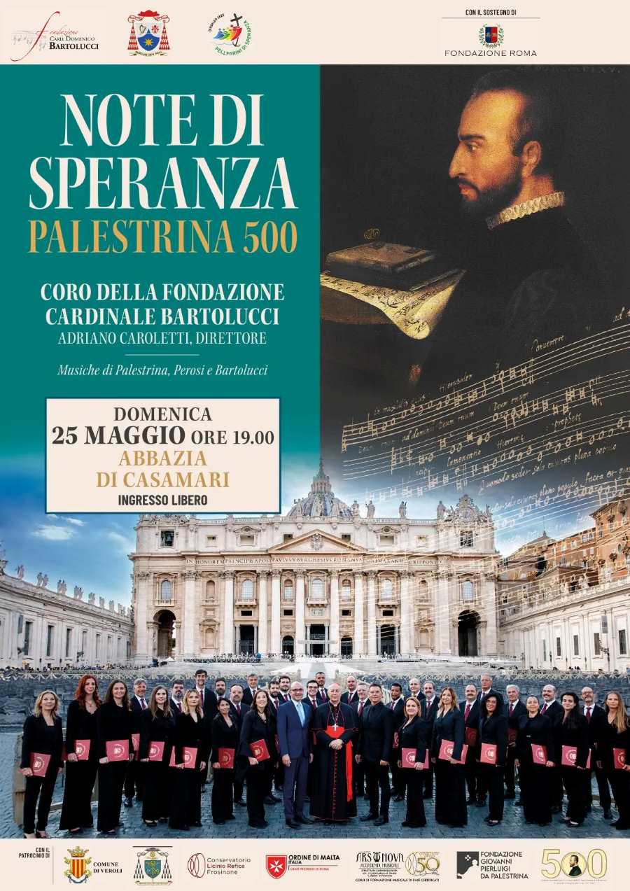 Locandina del Concerto Note di Speranza, contiene titolo e programma con immagine di sfondo della Cattedrale di S.Pietro a Roma