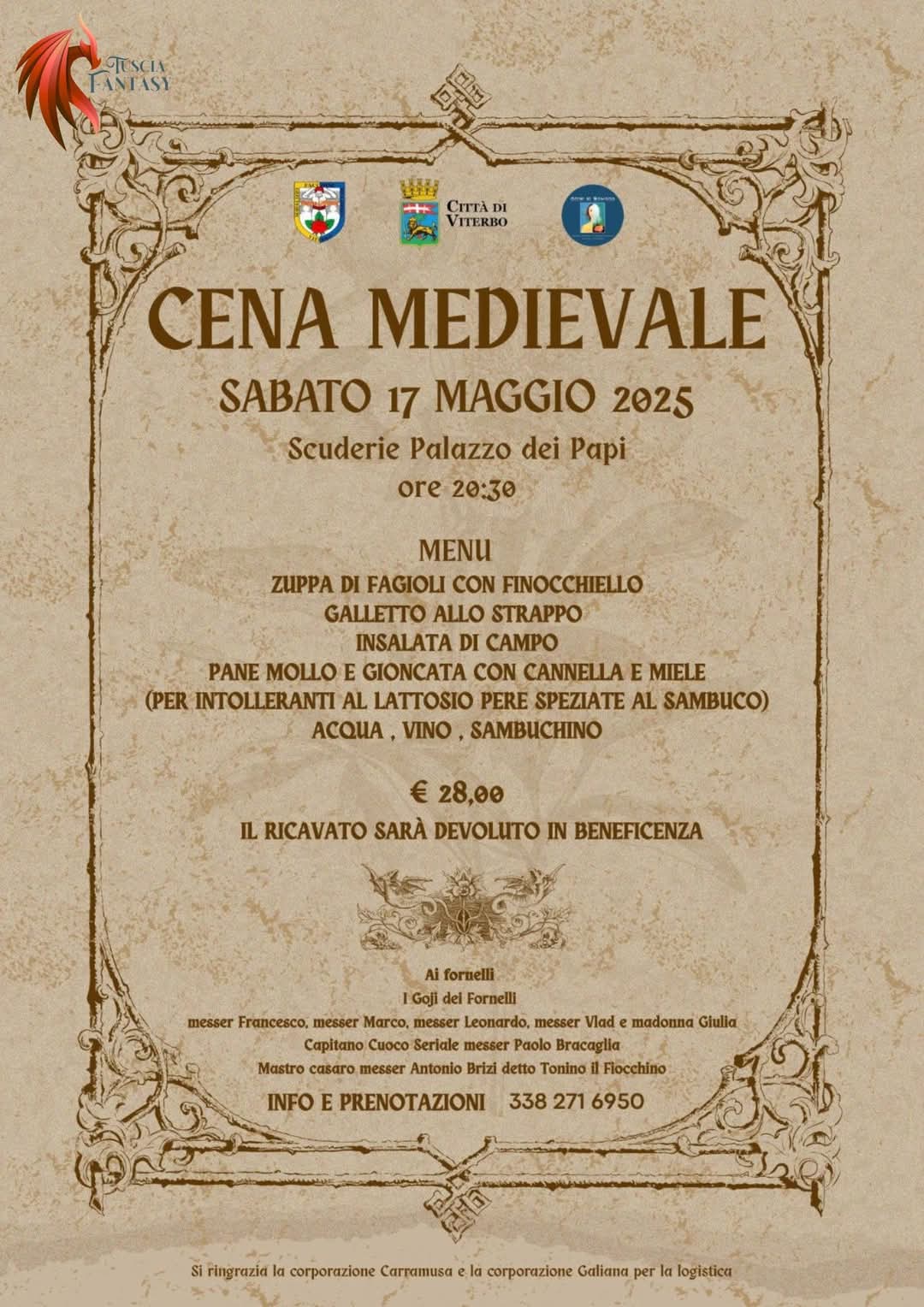 Cena a Palazzo dei Papi, locandina con titolo e dettagli evento