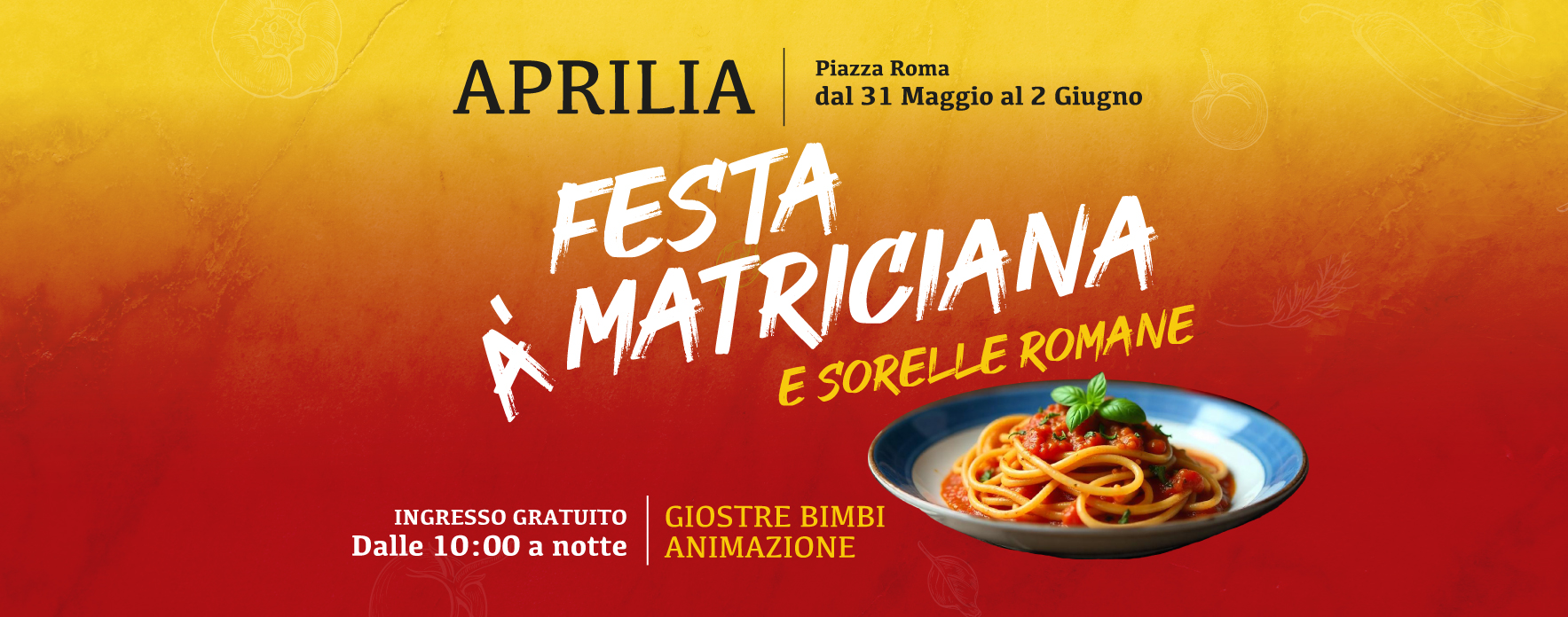 Festa della a'matriciana ad aprilia, titolo e orario su sfondo colorato