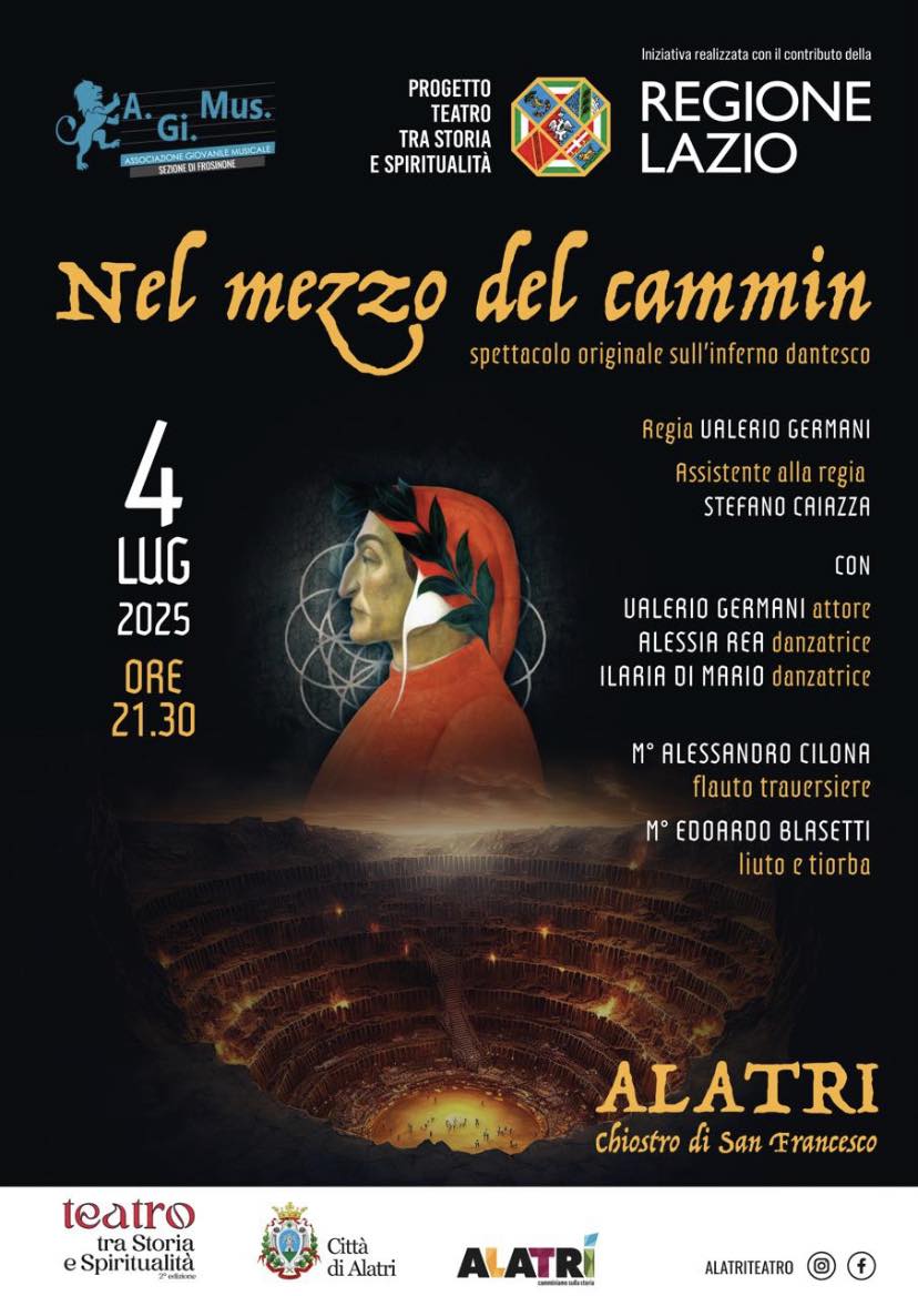 Locandina dell'iniziativa teatrale "Nel mezzo del Cammin" ad Alatri