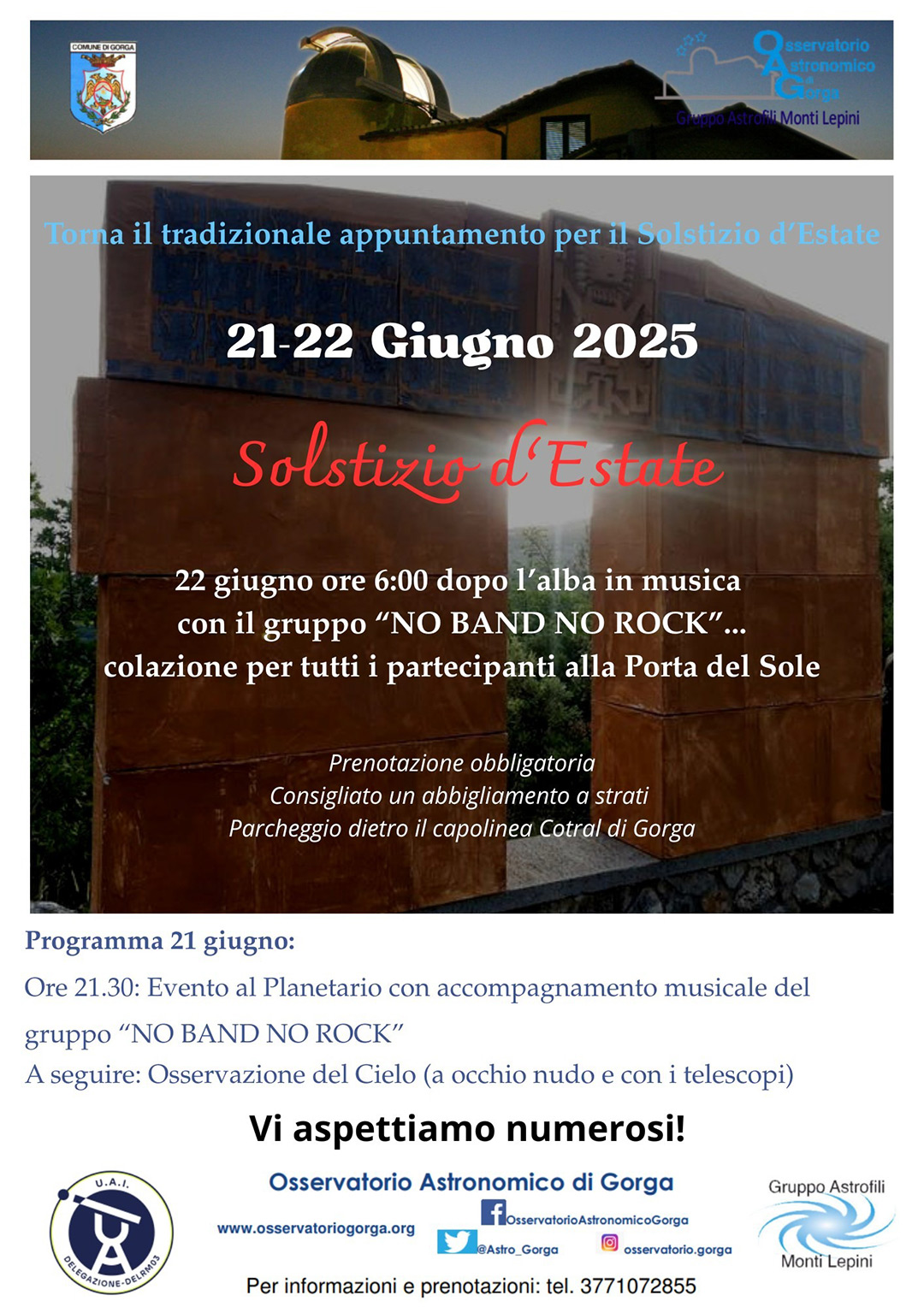 Locandina Solstizio d'estate all' Osservatorio Gorga