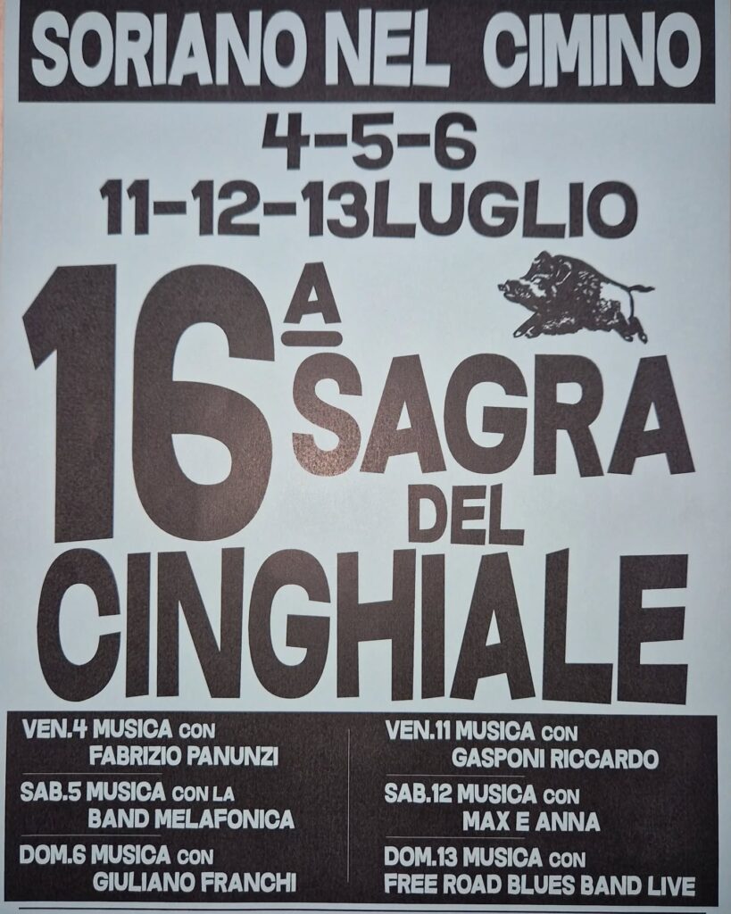 Locandina sagra del cinghiale a Soriano nel Cimino 2025