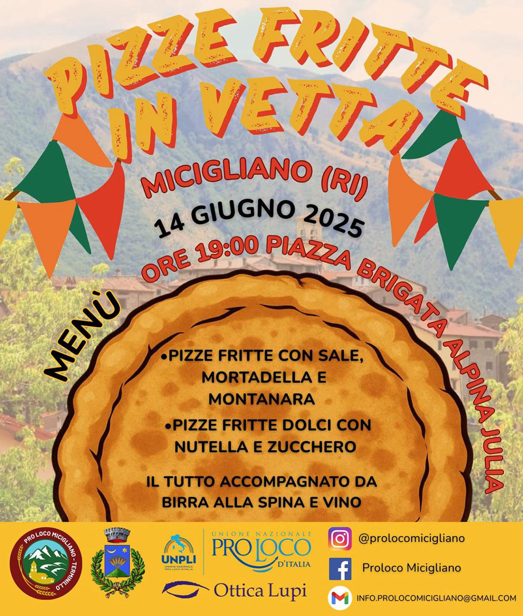Locandina pizze fritte in vetta Micigliano