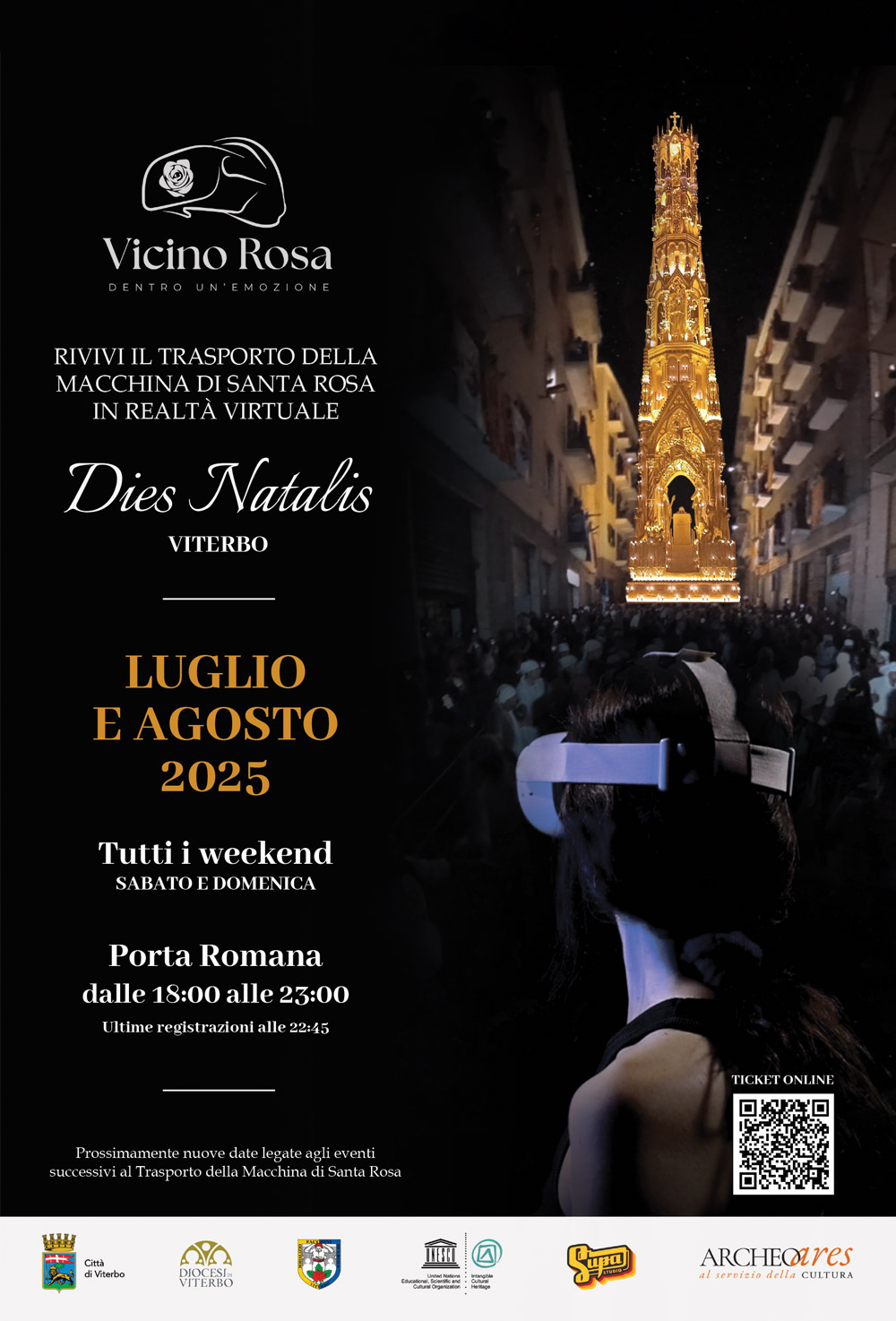 Locandina del vicino rosa Dies Natalis con la macchina di Santa Rosa