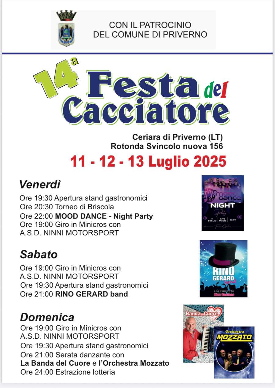Locandina della festa del cacciatore a Priverno