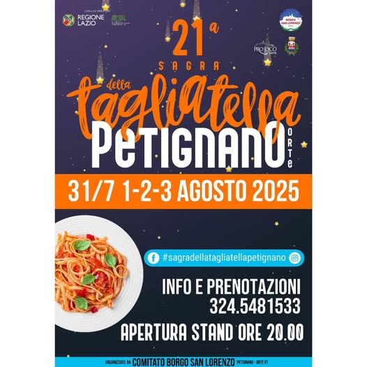 Locandina della sagra della tagliatella di orte, contiene data, uogo e grafiche della manifestazione