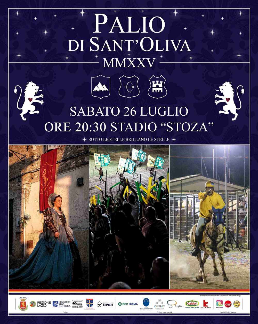 Locandina del Palio di S. Olica a Cori, contiene titolo e grafiche con orari dell'iniziativa