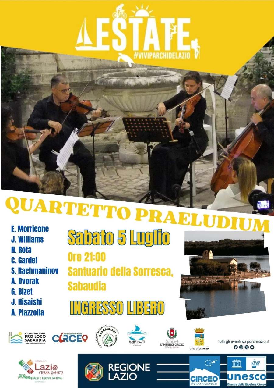 Locandina dell'iniziativa "Quartetto Praeludium" a Sabaudia