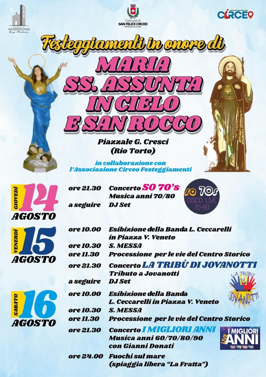 Locandina San Felice Circeo - celebrazioni Maria SS Assunta in Cielo e San Rocco