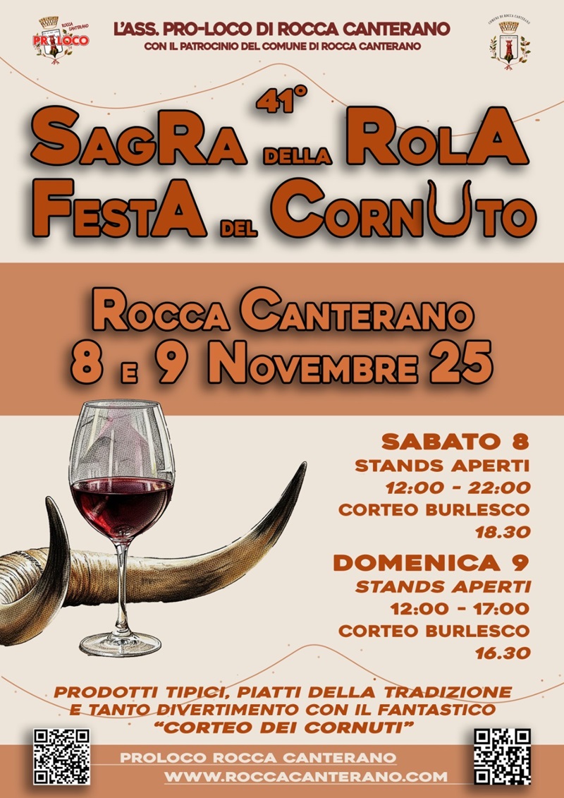Locandina Festa della Rola e del Cornuto a Rocca Canterano 2025