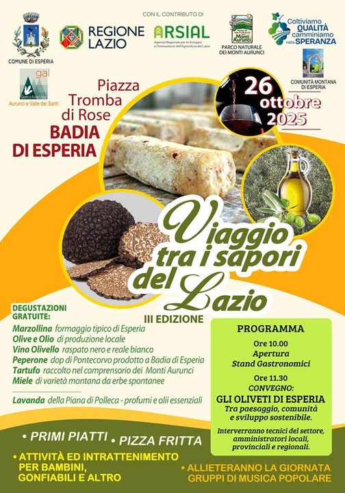 Locandina dell'iniziativa Viaggio tra i sapori del Lazio a Badia di Esperia