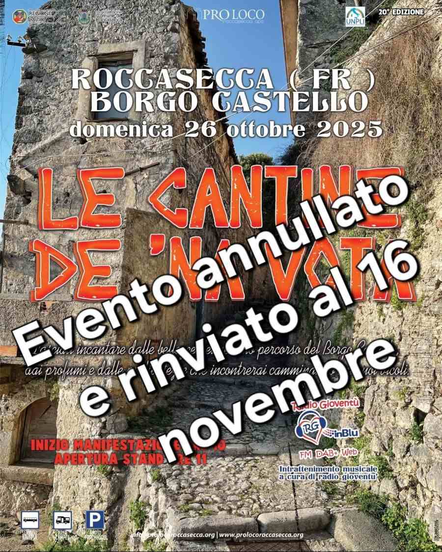 Locandina dell'iniziativa "Le Cantine de na vota" a Roccasecca in provincia di Frosinone