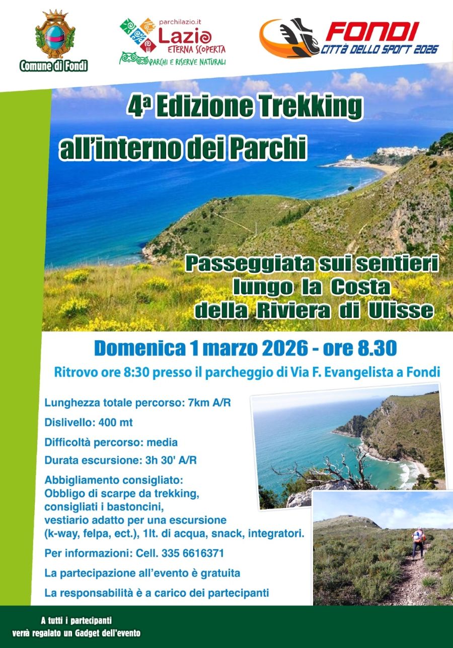 Locandina del trekking tra i parchi a Fondi