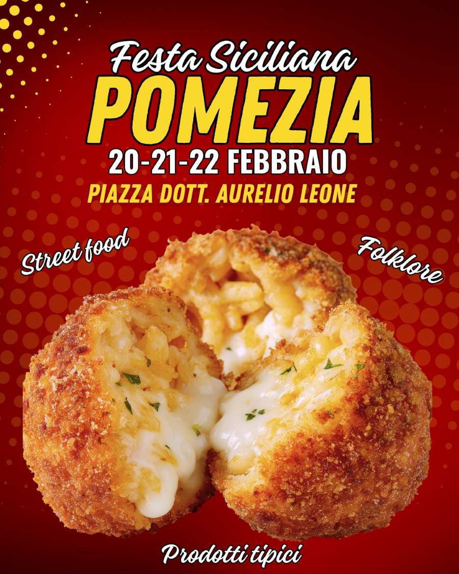 Locandina della Festa Siciliana di Pomezia dal 20 al 22 febbraio 2026