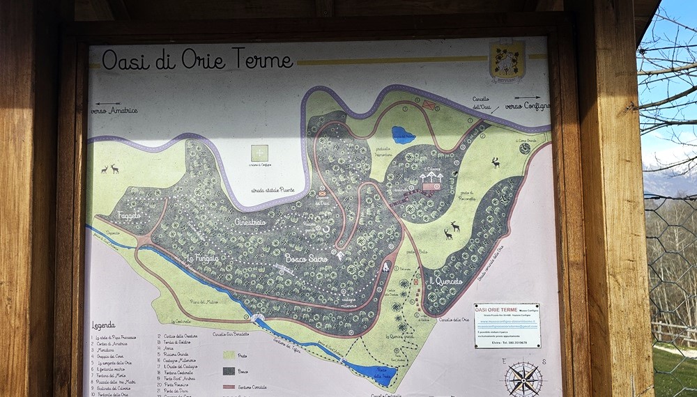 La mappa del percorso all'interno dell'Oasi naturalistica Orie Terme