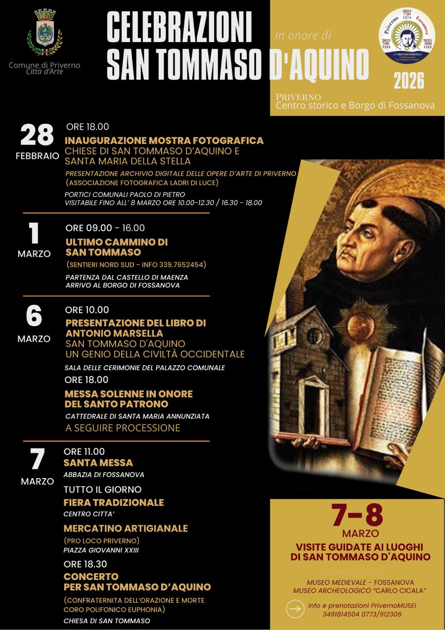 Locandina dei festeggiamenti per San Tommaso d'Aquino a Priverno
