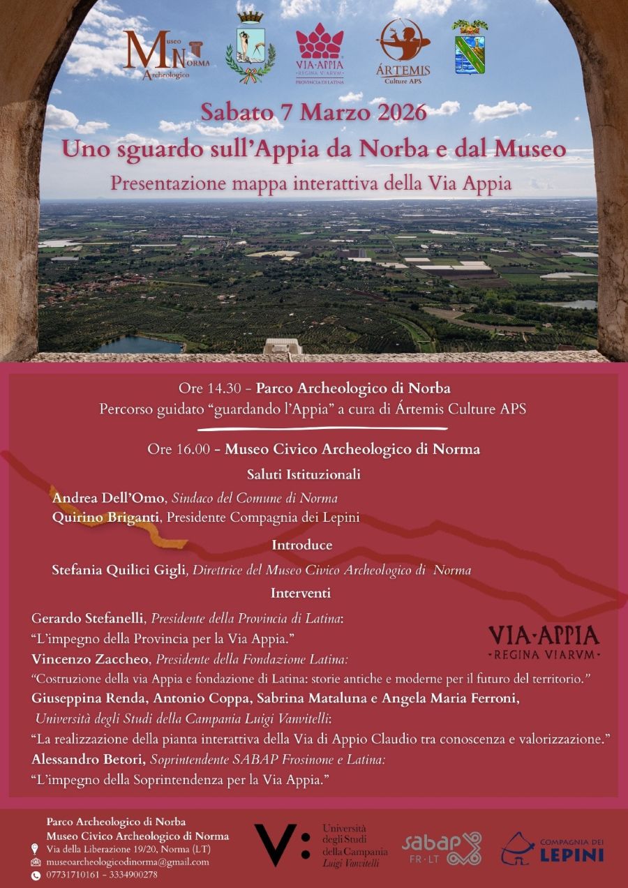 Locandina dell'iniziativa Uno sguardo sull'appia a Norma