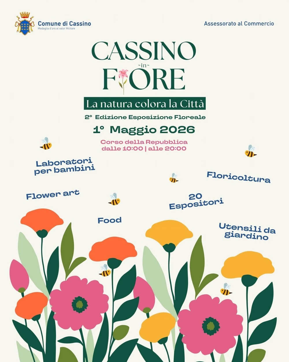 Locandina dell'iniziativa Cassino in fiore 1 maggio 2026