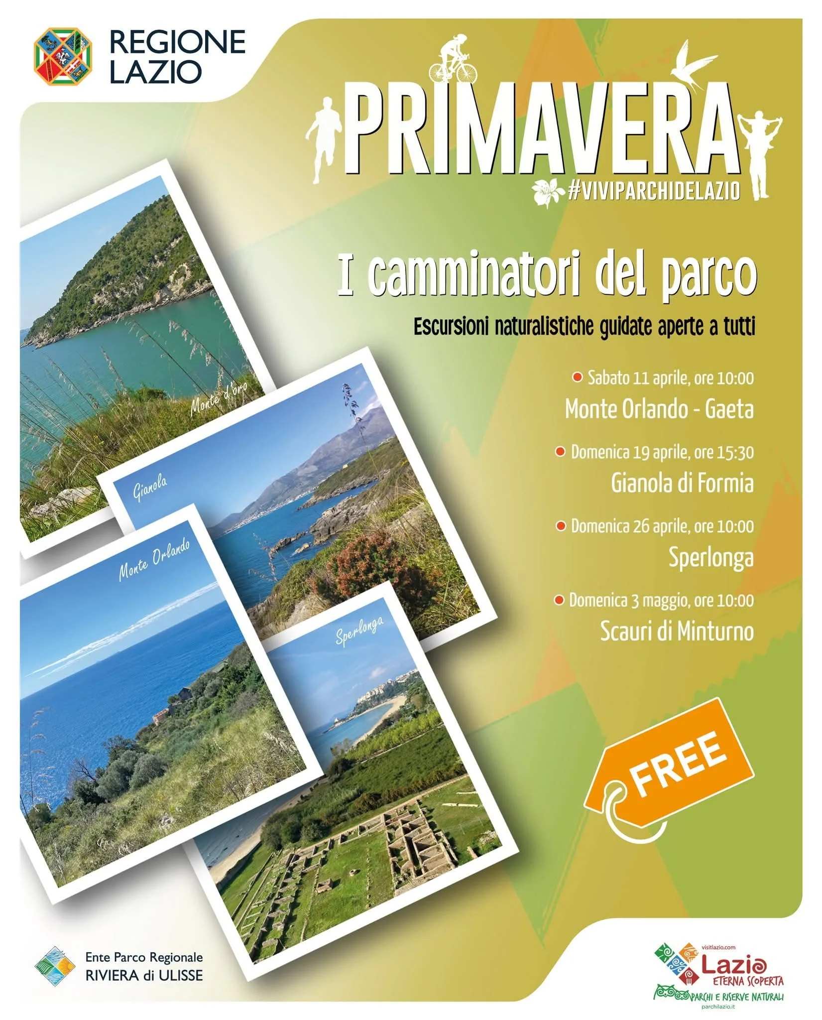Locandina del programma di escursioni in provincia di Latina dal titolo i camminatori del parco - parco riviera di ulisse