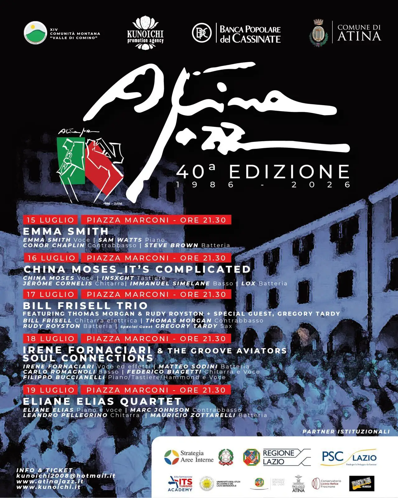 Atina Jazz locandna dell 40ª edizione con programma delle 5 serate