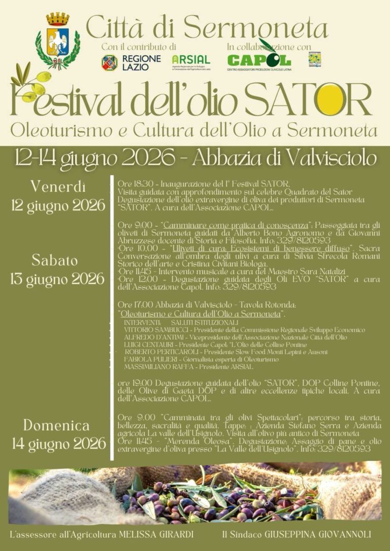 Locandina del Festival dell'olio Sator di Sermoneta