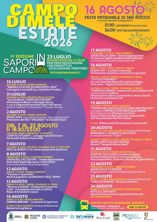 Calendario iniziative estate 2026 nel comune di Campodimele