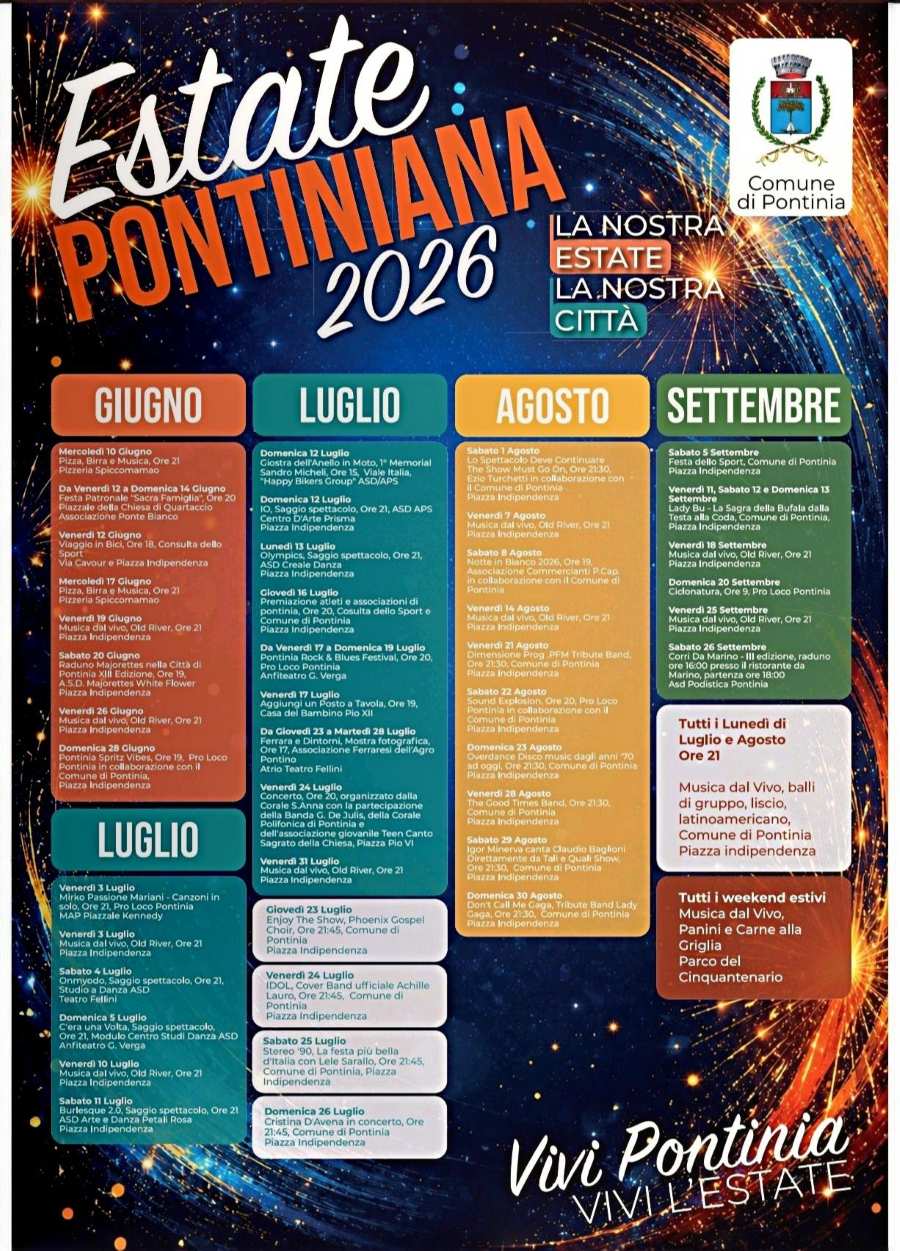 Locandina delle iniziative estive del comune di Pontinia
