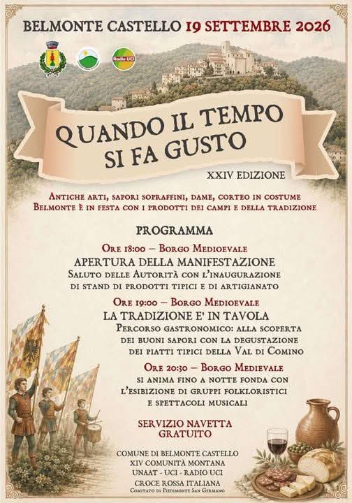 Locandina dell'iniziativa di Belmonte Castello, quando il tempo si fa giusto