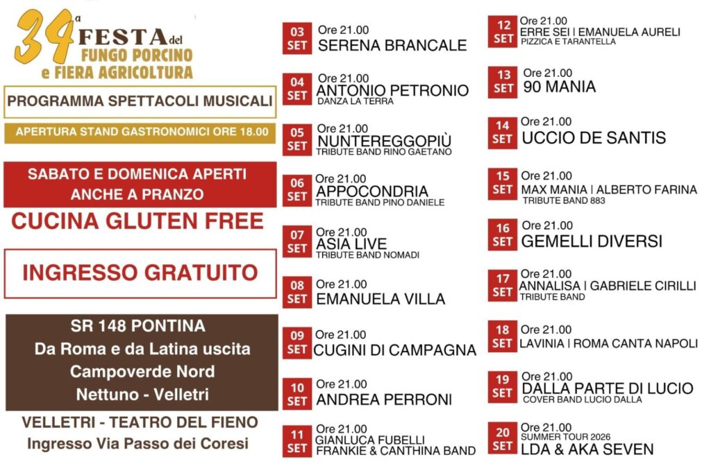 Programma musicale Festa fungo porcino 2026