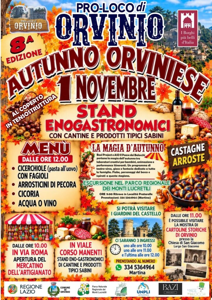 La locandina: Orvinio festeggia l’autunno tra castagne e natura