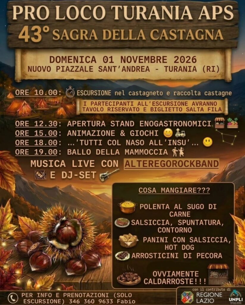 La locandina: Domenica a Turania tra castagne e polenta
