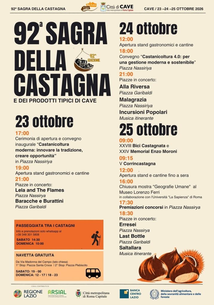Locandina Programma Sagra della Castagne 2026 a Cave